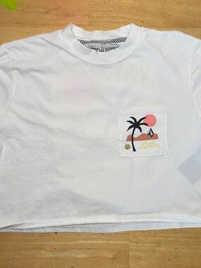 Volcom White Short Sleeve Tee with Sunset Palm Pocket